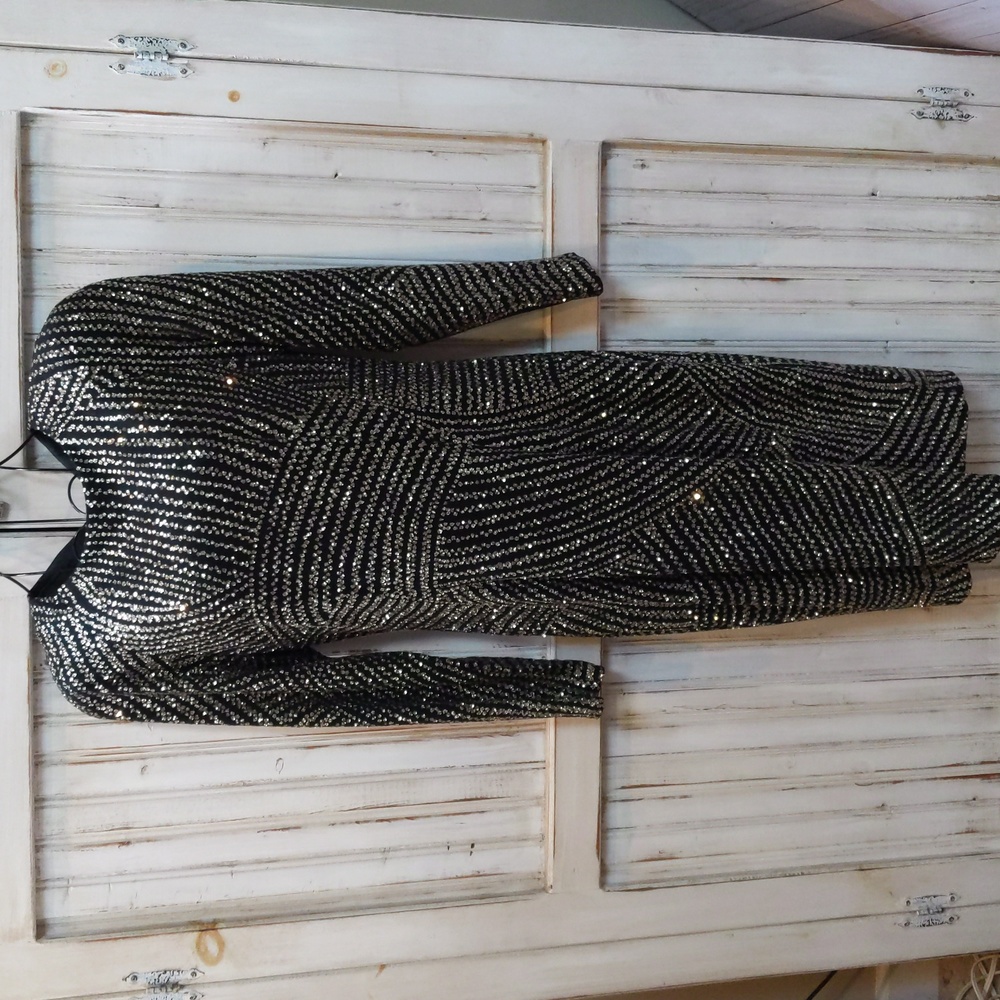A.J. Bari, black and gold sequin dress. Size 10